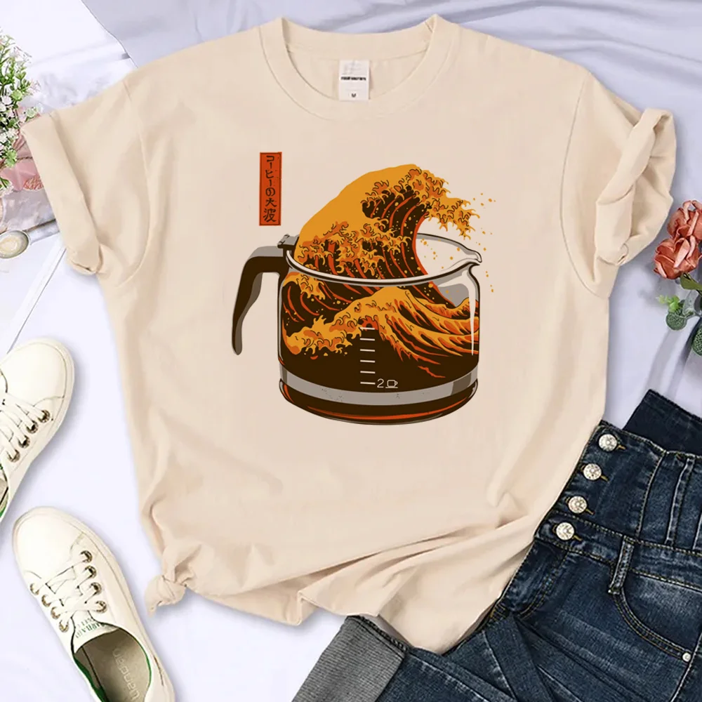 

The Great Wave of Coffee top women manga Tee female funny clothing