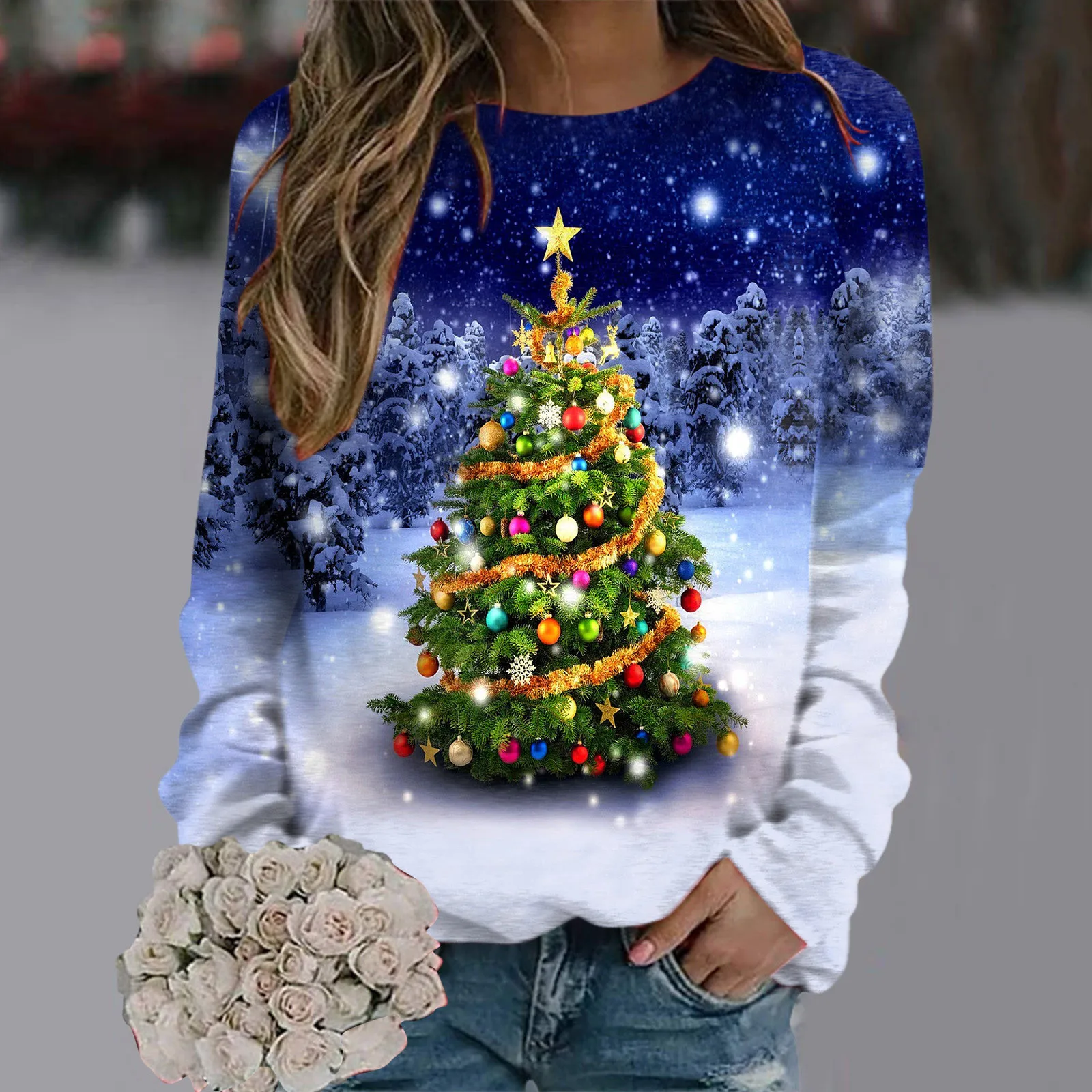 

Christmas Tree Print Hoodies Womens Sweatshirts Kawaii Graffiti Harajuku Aesthetic Warm Sportswear Pullover Xmas Sudaderas Tops