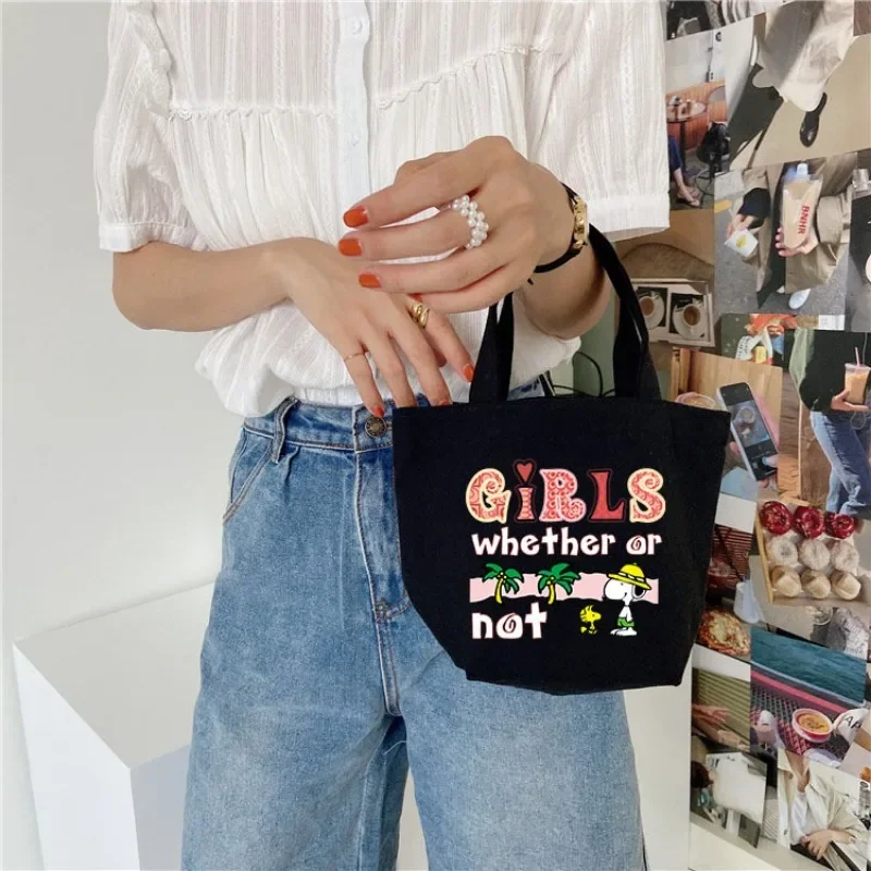 Маленькая сумка-тоут Snoopy портативная мультяшная Холщовая Сумка для женщин и