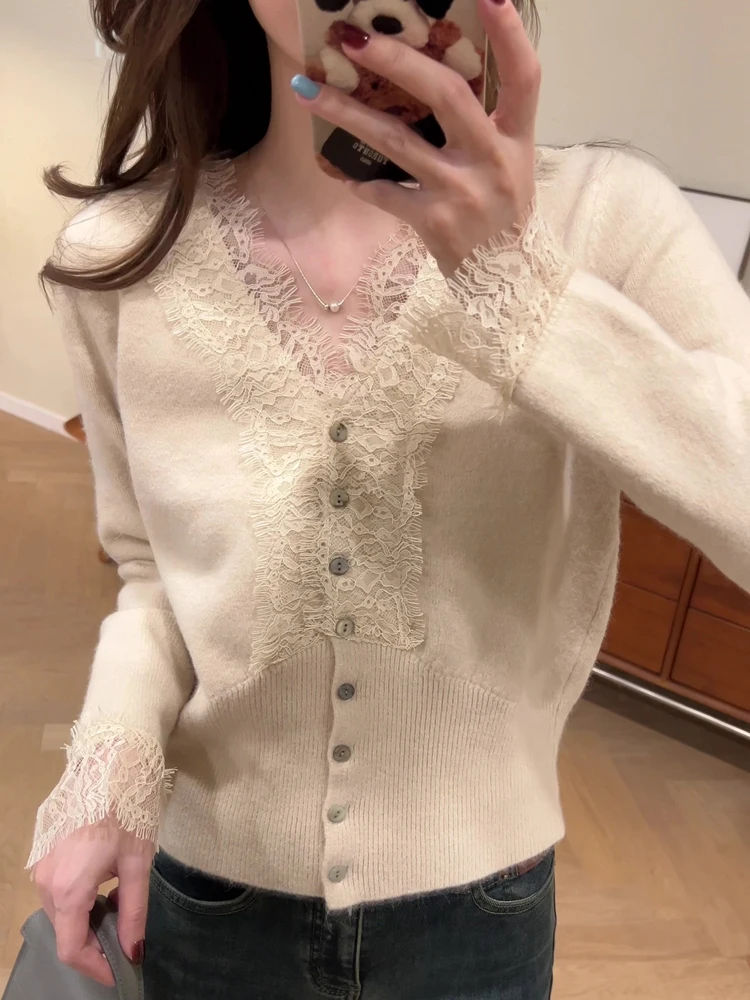 Французская шерстяная вязаная нижняя рубашка с v-образным вырезом и ресницами