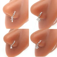 nose piercing hoop ring hinged segment zircon septum piercing chain ear cartilage tragus helix lip nariz pircing cuff goth hoop