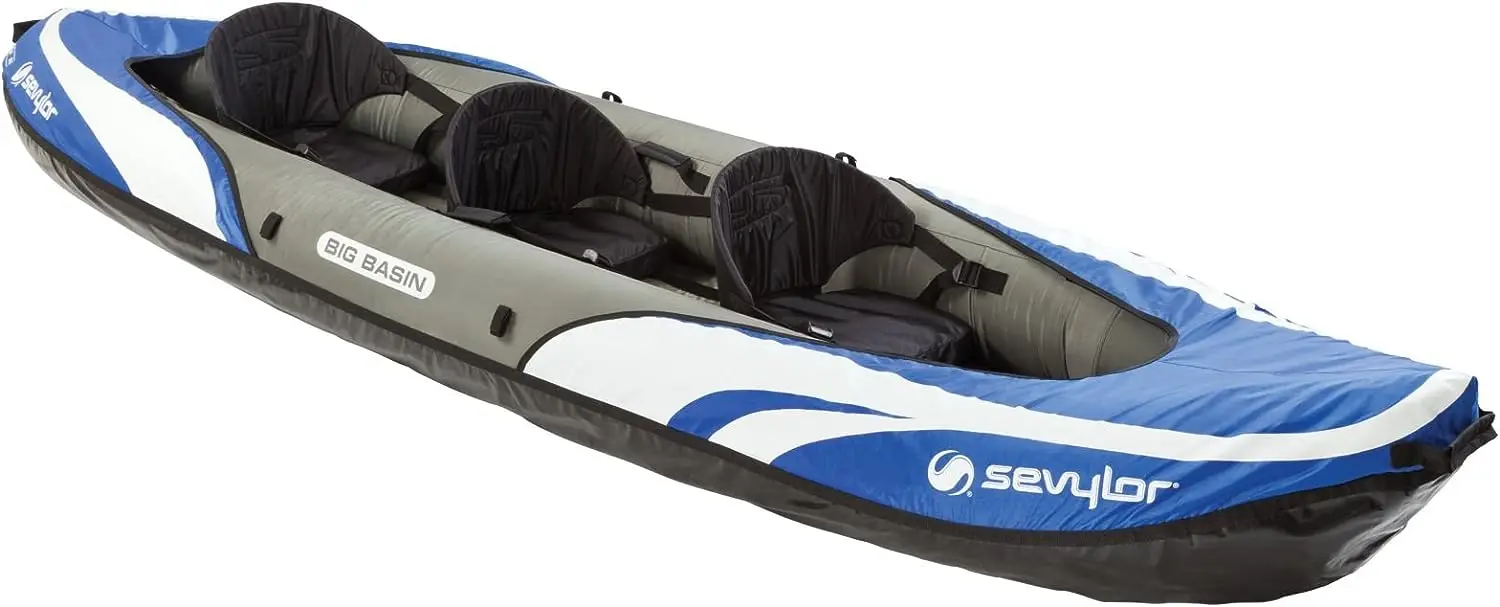 

Basin 3-Person Inflatable Kayak with Adjustable Seats & Carry Handles, Heavy-Duty PVC Construction for Rugged Use & Bost