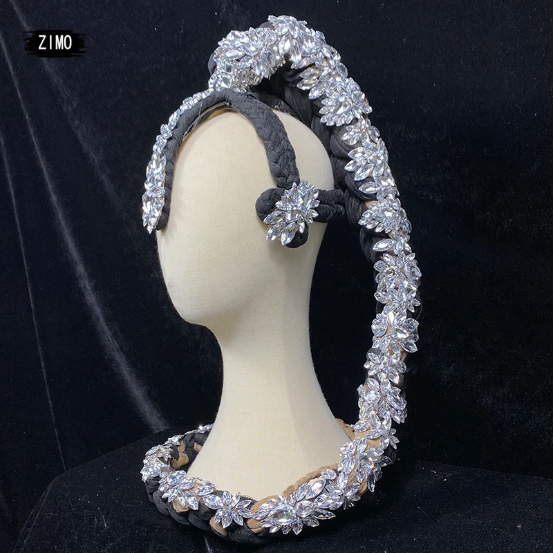 

Designer fashion Rhinestone Self style Wig Crystal Long Hair Headwear GOGO BAR Nightclub Party Headdress Dancer Stage Accessorie