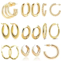 gold hoop earrings set for women14k gold plated lightweight hypoallergenic chunky open hoops set for gift