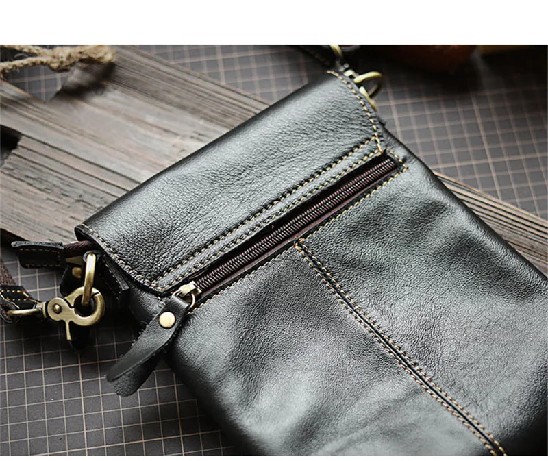 Simple genuine leather men's small messenger bag handmade designer original natural real cowhide youth daily phone shoulder bag