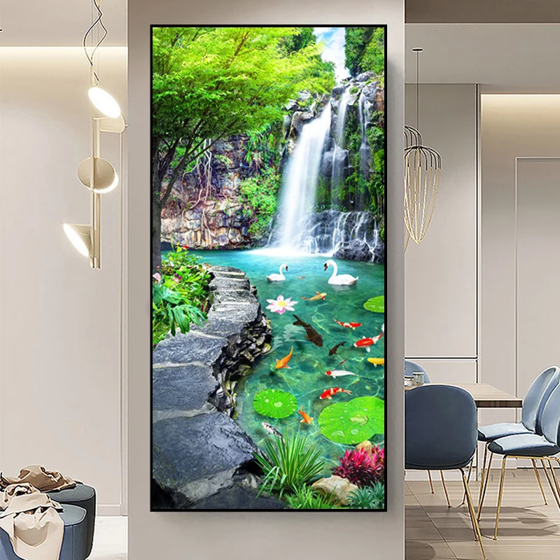 

Diamond Painting New scenic waterfall 5D DIY Diamond Embroidery landscape lotus Cross Stitch Wall decoration Art Holiday gift