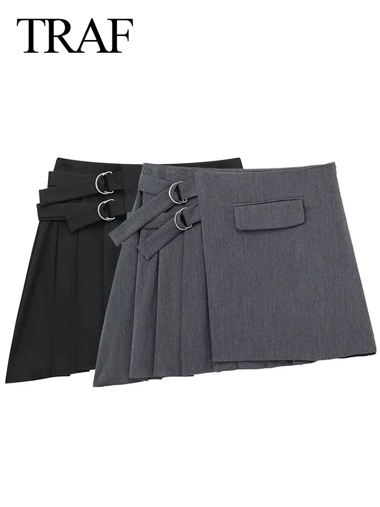 

Юбка-мини плиссированная Асимметричная однотонная с высокой талией и поясом