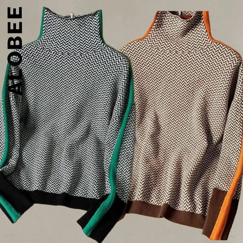 

Alobee вязаный Модный женский свитер с высоким воротником простой милый топ женские стильные повседневные свитера женские пуловеры шикарные ...