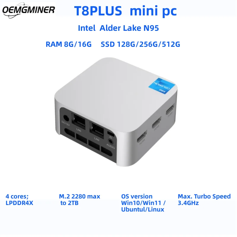 T8plus T8pro Intel 11th N5095 N100 8gb Ram 256gb  Win11pro Small Portable Compact T8 Mini Pc Triple Screen Display