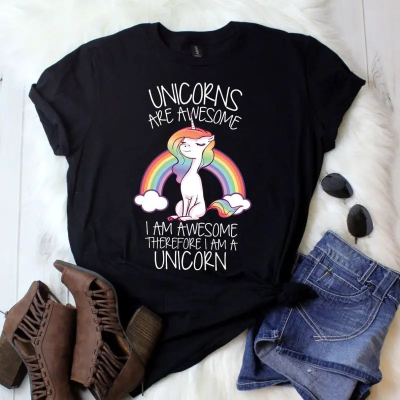 

Unicorns Are Awesome Modal T-shirts Ice Cream Unicorn Popular 2000s Clothes Y2k Style Women's Summer Tee Shirt Otaku Breathable