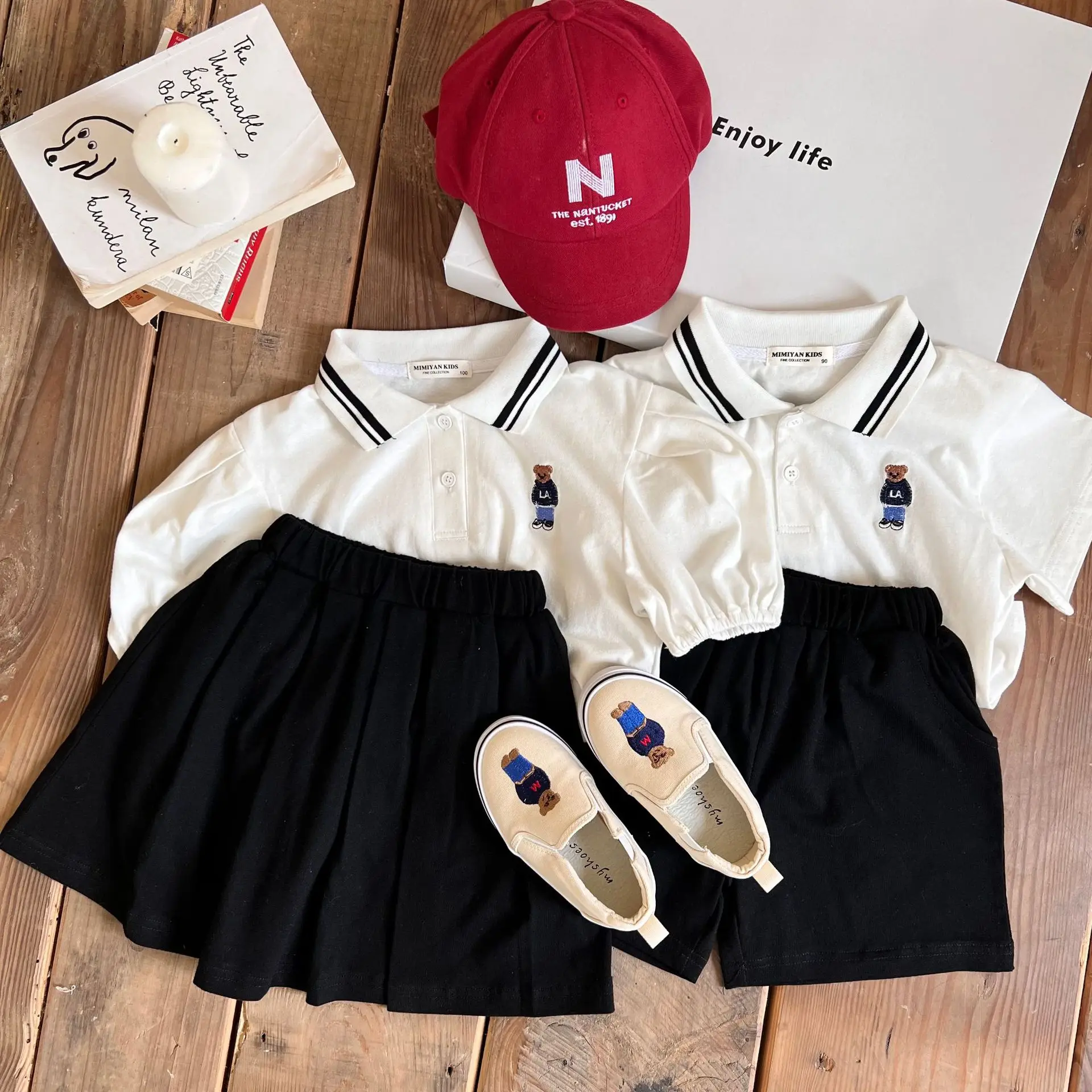 

Children's Suit 2022 Summer New Boys Girls Bear POLO Suit Baby College Style Two-Piece Set