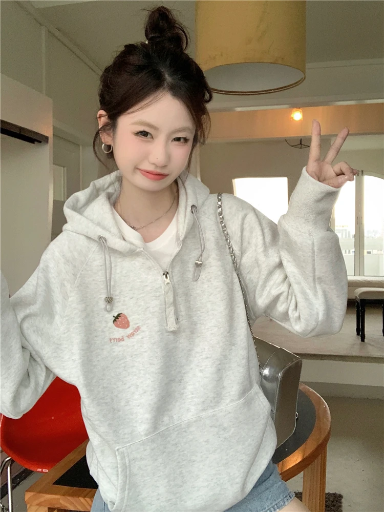 

GW4922 Korean 2023 New Loose Fashion Print Hooded Foreigner Long Sleeve Sweater Women's Student INS