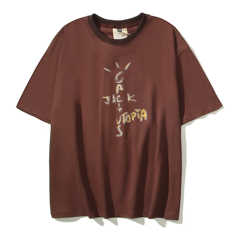 

Cactus Jack Hand Painted Graffiti Funny Portrait Short Sleeve T-shirts Men's and Women's O Neck Streetwear Casual Tees Oversized
