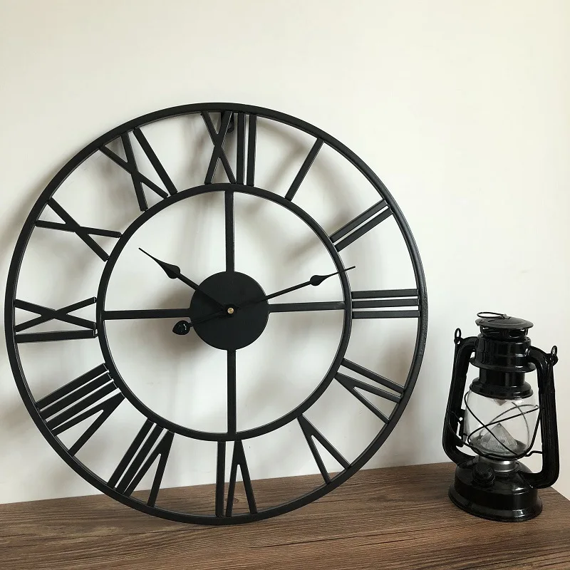 

Vintage Metal Wall Clock European Industrial Clock with Roman Numerals Indoor Silent Battery Operated Round Clock for Home Decor