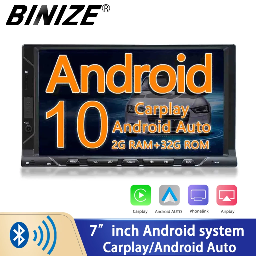 

Автомагнитола Binize, 7-дюймовый сенсорный экран, Android 10, с GPS, Blueto