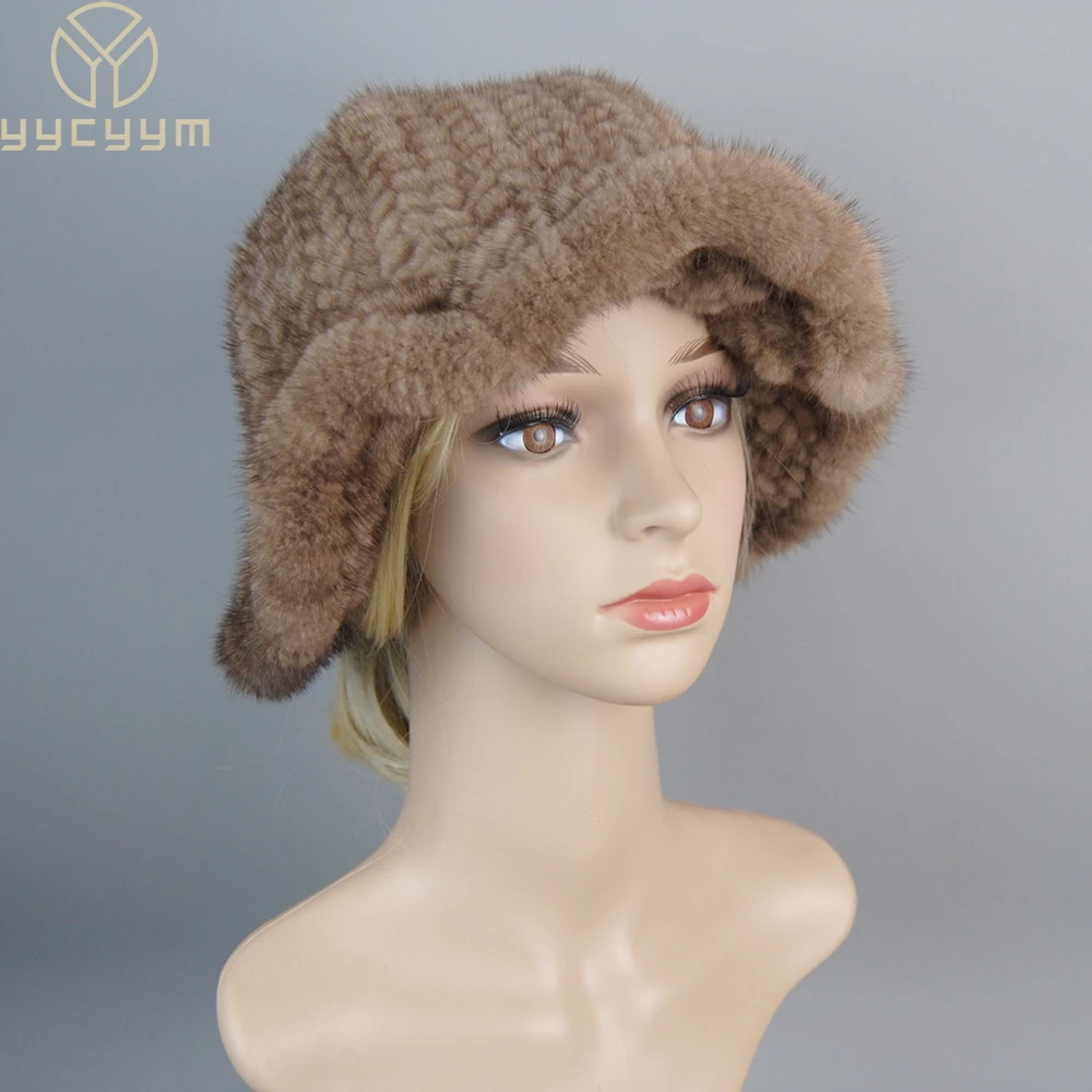 Women 100% Natural Real Mink Fur Hats Winter Lady Knitted Genuine Mink Fur Caps Russian Girls Real Mink Fur Hat Wholesale Retail