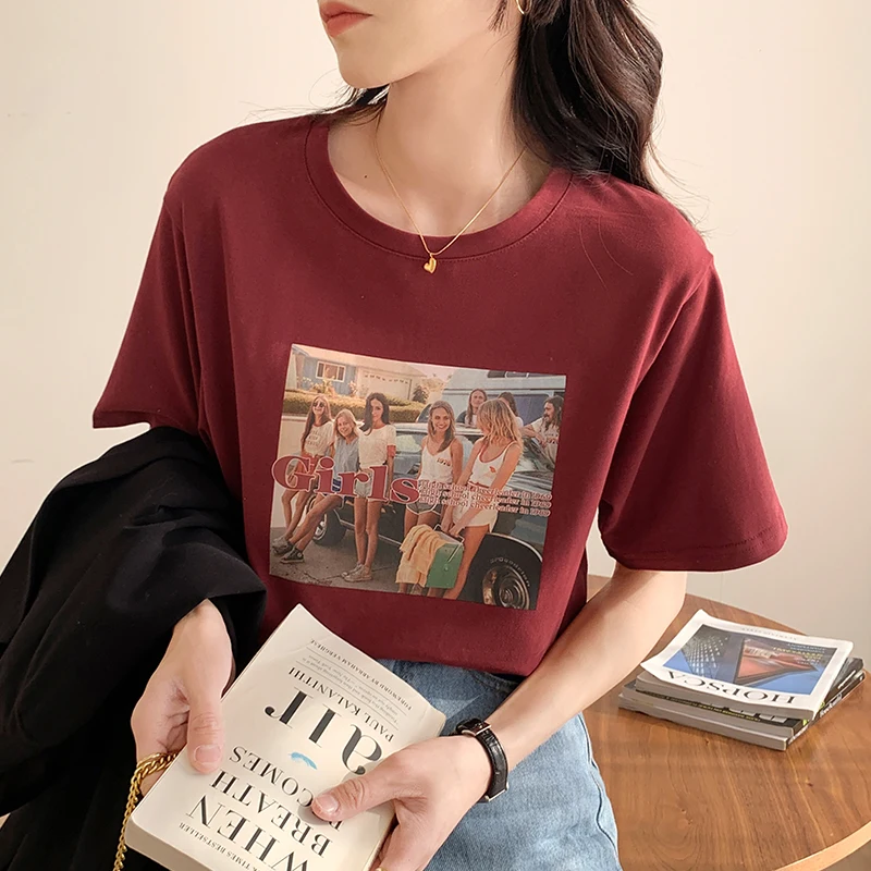 

Spring Letters Printed T-Shirts For Women Casual Cartoon Cotton T shirts Fashion Y2K Clothes Female Harajuku Loose Top Tees H037