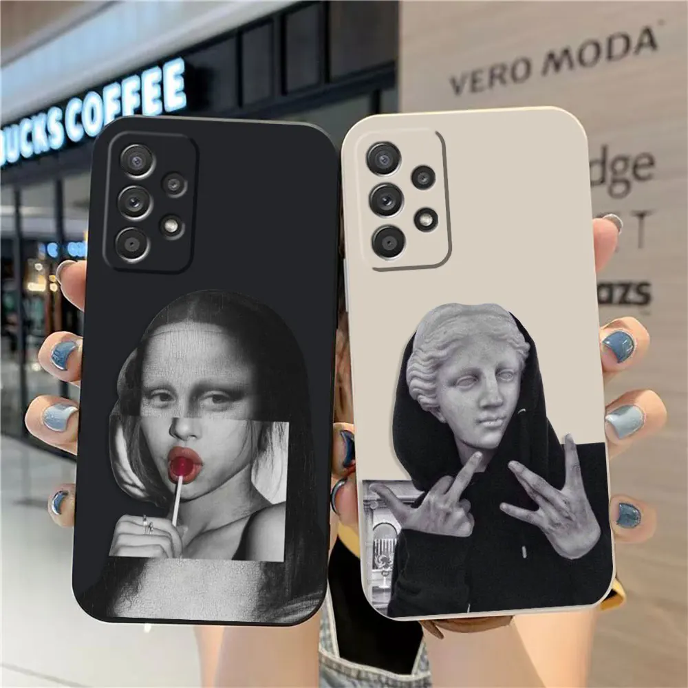 

Case For Samsung Galaxy A91 A73 A72 A71 A52 A51 A33 A31 A02S AO3S 4G 5G Colour Liquid silicone Case Mona Lisa Art