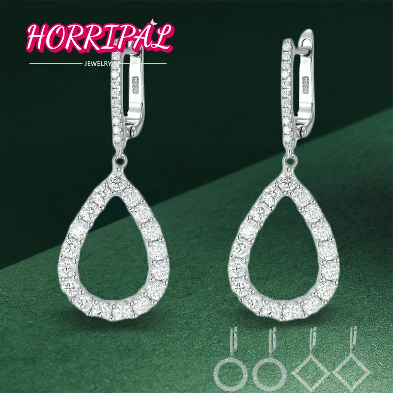 

HORRIPAL D VVS1 Moissanite Hoop Earrings S925 Silver 18k White Gold Plated Simple Elegant Wedding Gem Earring Party Jewelry GRA