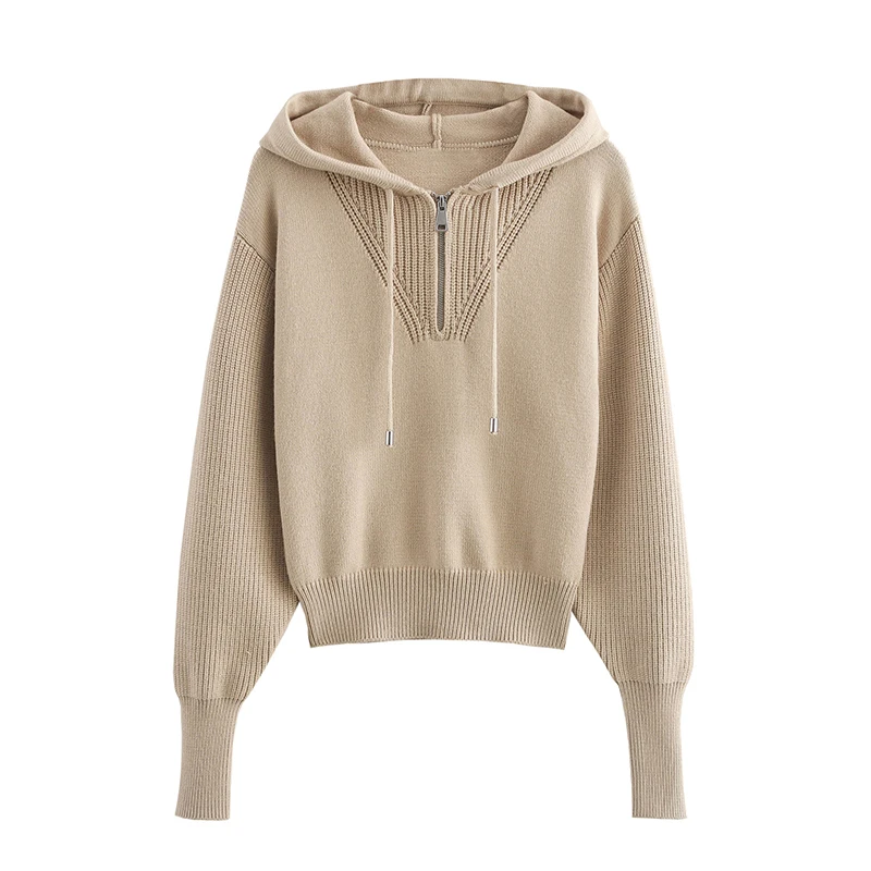 Женские вязаные пуловеры с длинным рукавом и капюшоном осенне-зимние