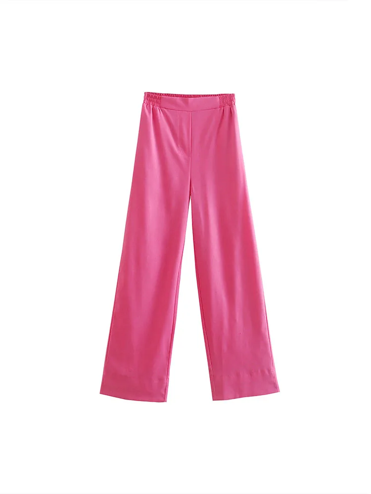 

Women 2022 Autumn New Chic Fashion Linen wide-leg Pants Vintage High waist Elastic Waist Female Trousers Mujer