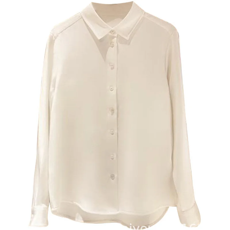 

Рубашка женская из натурального шелка тутового шелкопряда, элегантная повседневная белая блузка с длинным рукавом, LM, на лето