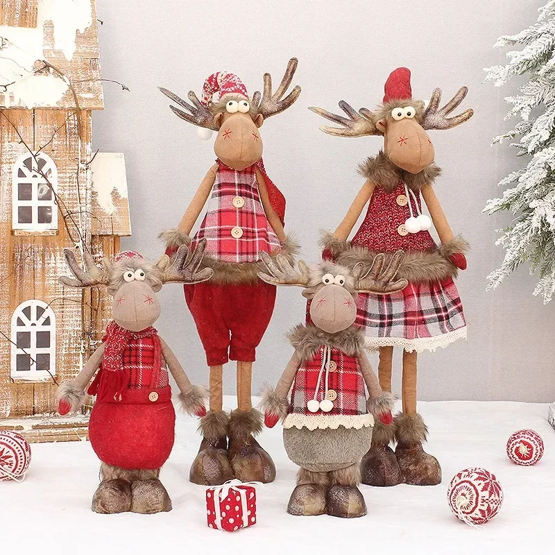 

Home Decor New Year Decoration Christmas Decorations Red Fabric Retractable Standing 35cm Sitting Elk Crafts Holiday Scene Decor