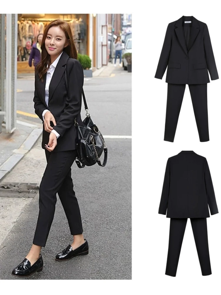 Ladies Suit 2 Piece Set One Button Jacket Pants Korean Fashion Casual Shopping Party Ball Tuxedo