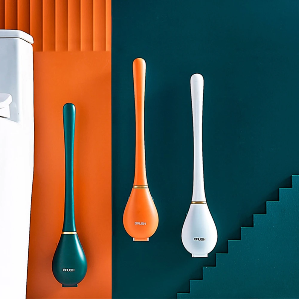 

Long Handled Toilet Cleaning Brush Silicone Toilet Brushes With Holder Set Wall-Mounted Modern For Bathroom Accessories