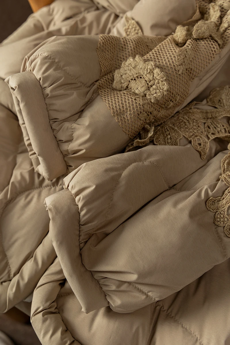 Design Appliques Down Jacket Women 90% White Goose Down Chinese Style Autumn/Winter  Wide-waisted Thin Zipper Coat Women