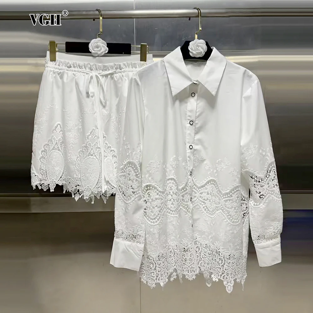 Женский Повседневный комплект из двух предметов VGH Однотонная рубашка с отложным