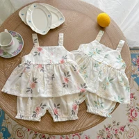 2022 summer new baby girl sleeveless clothes cotton girls flower print vest shorts 2pcs suit sweet princess clothing outfits