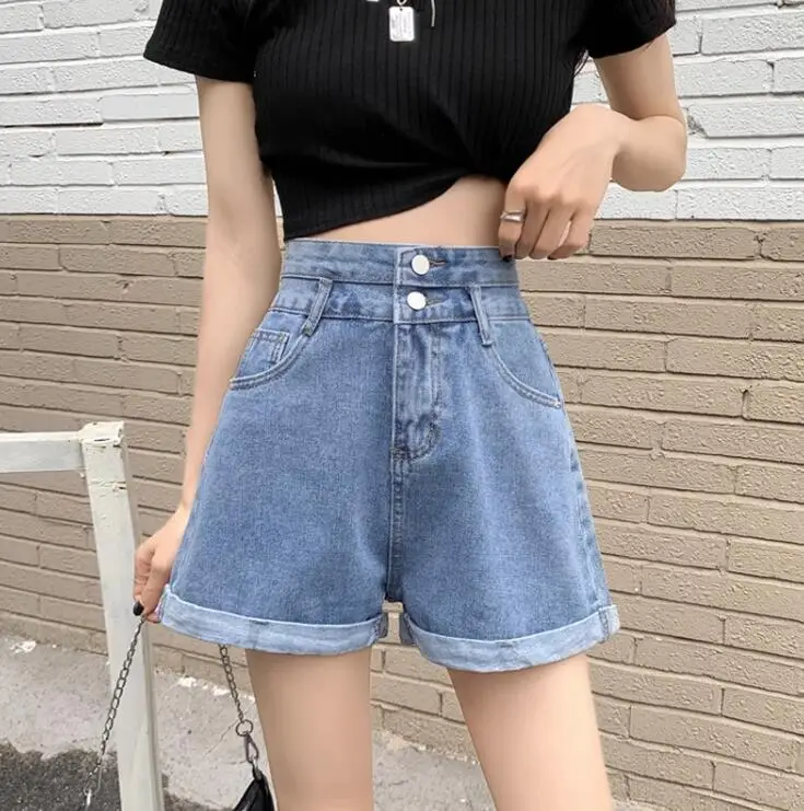 

Летние Новые пряные джинсовые шорты трапециевидной формы с высокой талией для женщин, 3 цвета