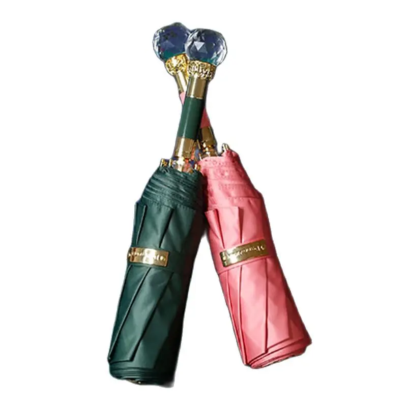 

Crystal Head Folding Umbrella Women's Parasol Sunny Umbrella Rain Women Ladies Windproof Luxury Pongee Parapluie Gift Idea SY334