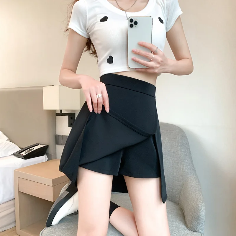 Suit Split Shorts Skirt Black Mini High Waist Wide Leg Shorts Women's Office Ladies A-line Wide Leg Shorts Korean Oversize