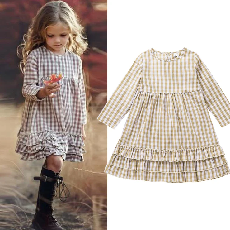 

Baby Girls Plaid Long Sleeve Summer Cotton Soft Dress Toddler Kids Soft Normal Dresses Children Clothes for 4 6 10 12 Years