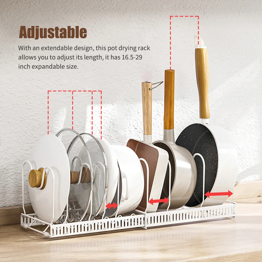 

Cookware Pot Lid Organizer Utensils Drying Rack Pan Cover Holder Drainer Cabinet Pantry Non-slip Shelf Home Supplies