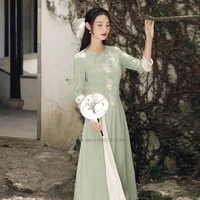 2022 modern cheongsam ao dai vietnam aodai dress qipao oriental women floral print dress party dress vietnamese aodai dress