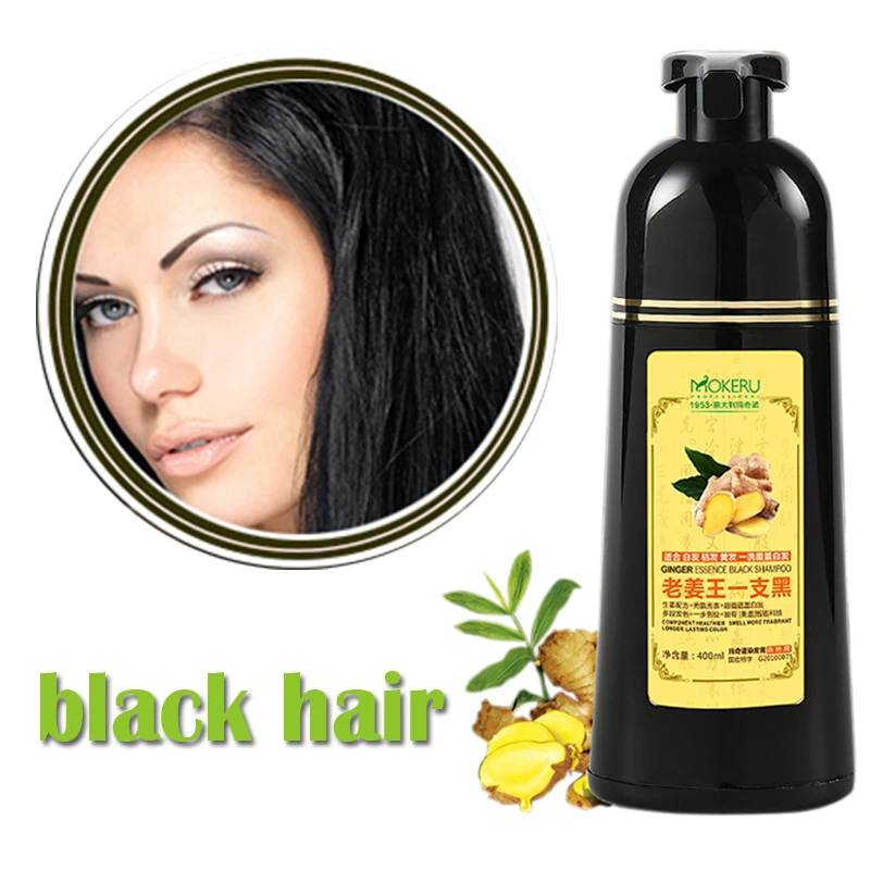 1pc 500ml Mokeru Fast Black Color Dye Organic Ginger Hair Black Dye Shampoo for Women Anti Gray Hair 5 Mins Permanent Dye Black