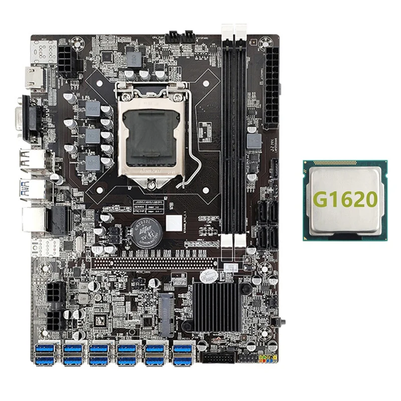 Материнская плата для майнинга NEW-B75 ETH материнская 12 PCIE на USB с процессором G1620 LGA1155
