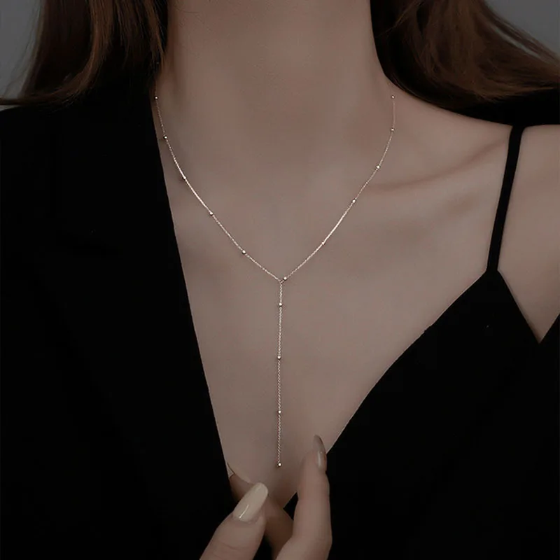 

simple round beads long fringe necklace clavicle chain long geometric chain women's custom jewelry Choker neckla