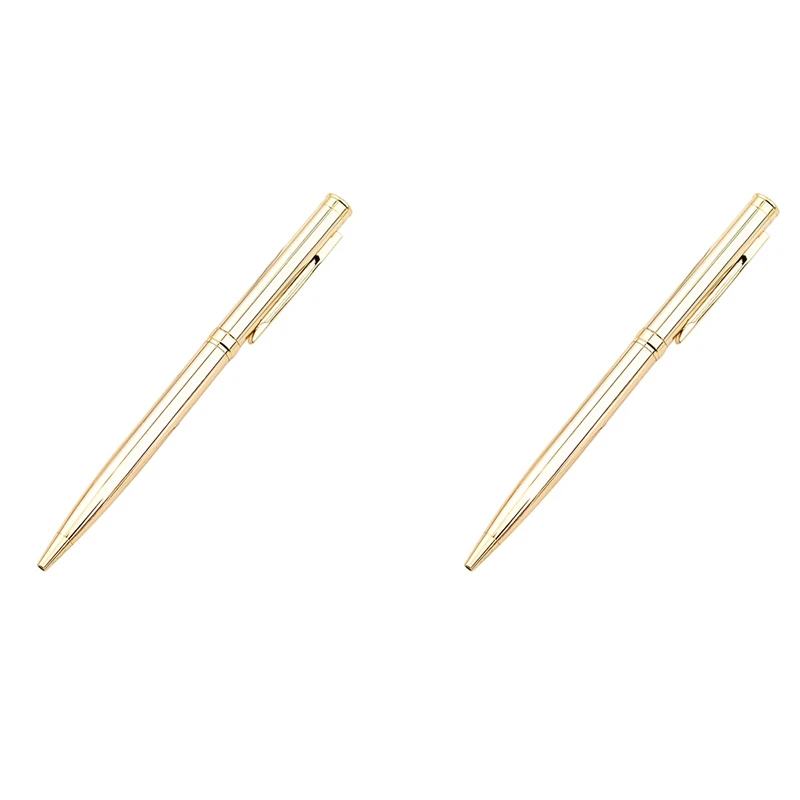 

2X Metal Ballpoint Pen Stainless Steel Rotating Ball Pen For School Office Bright Writing Point 1.0Mm (Golden)