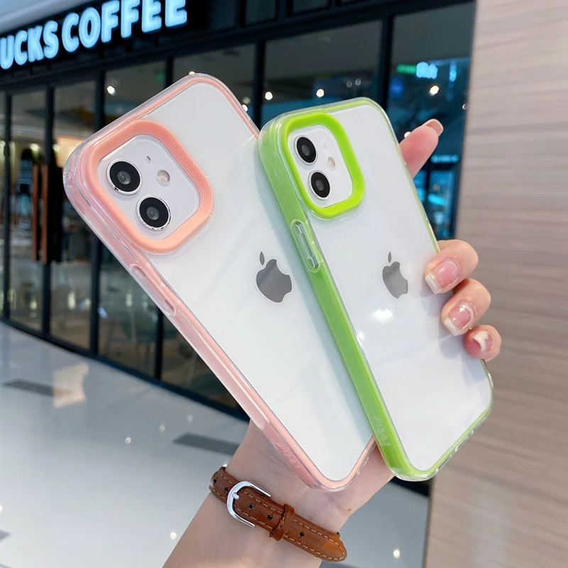 

Модный прозрачный чехол для телефона iphone 11 12 13 14 Pro Max XS X XR Max 7 8 Plus SE 2020, Мини Бампер, задняя крышка