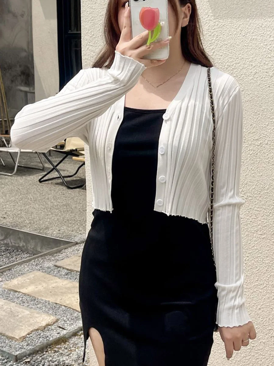 

100kg Short Cardigan For Women Sun Protection Clothing Elegant Ice Silk 14 Knitting Slim Air Conditioning Crop Top Summer