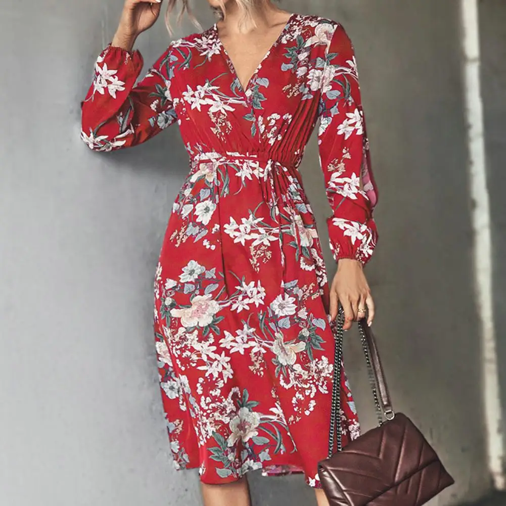 

Праздничное платье с высокой талией, осеннее платье, весенне-осеннее Повседневное платье миди с цветочным принтом