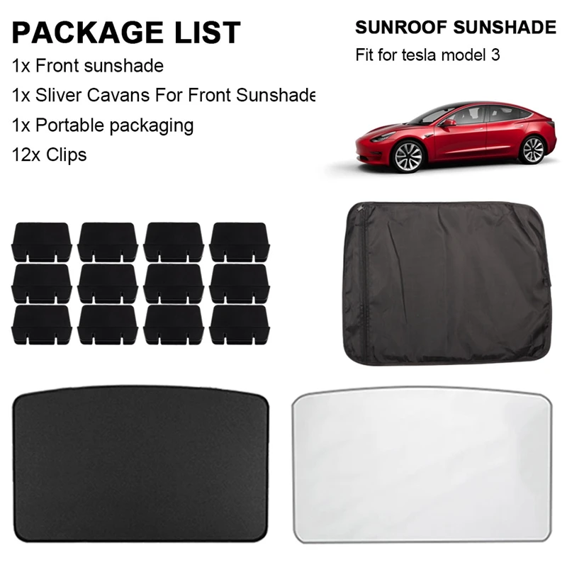 

For Tesla Model 3 2016-2020 Front Sun Shades Glass Front Sunshade UV Block Car Side Window Sunshade, 3PCS, Black