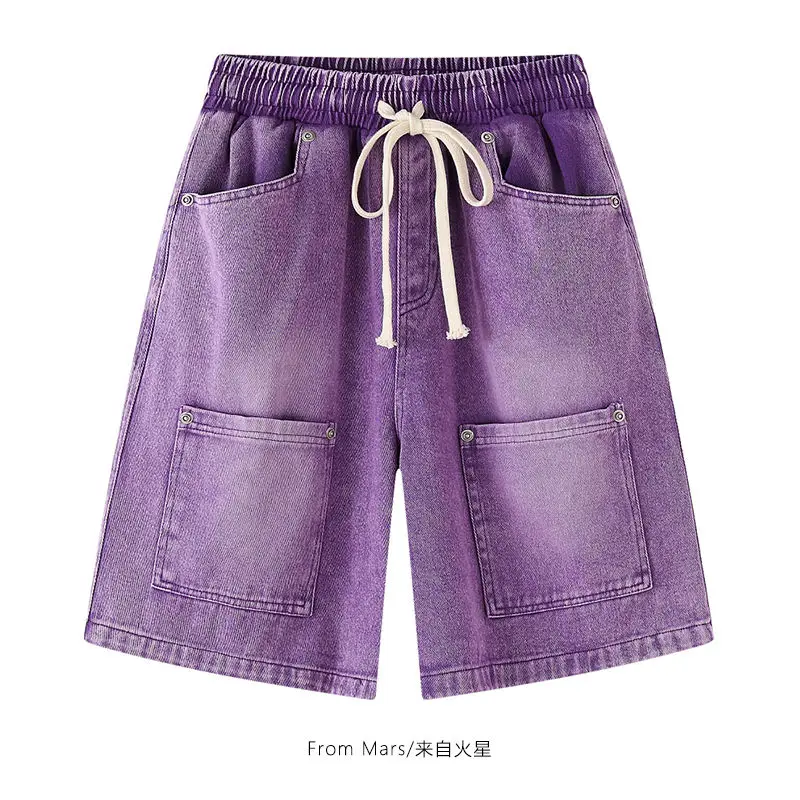 Brand New Women Trendy Retro Multifunctional Pocket Workwear Women's Denim Shorts Loose Casual Couple Street Cropped Pants 2023