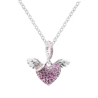 pave heart angel wings necklace 2022 valentines day gift for lover woman diy fashion jewelry making chain torque