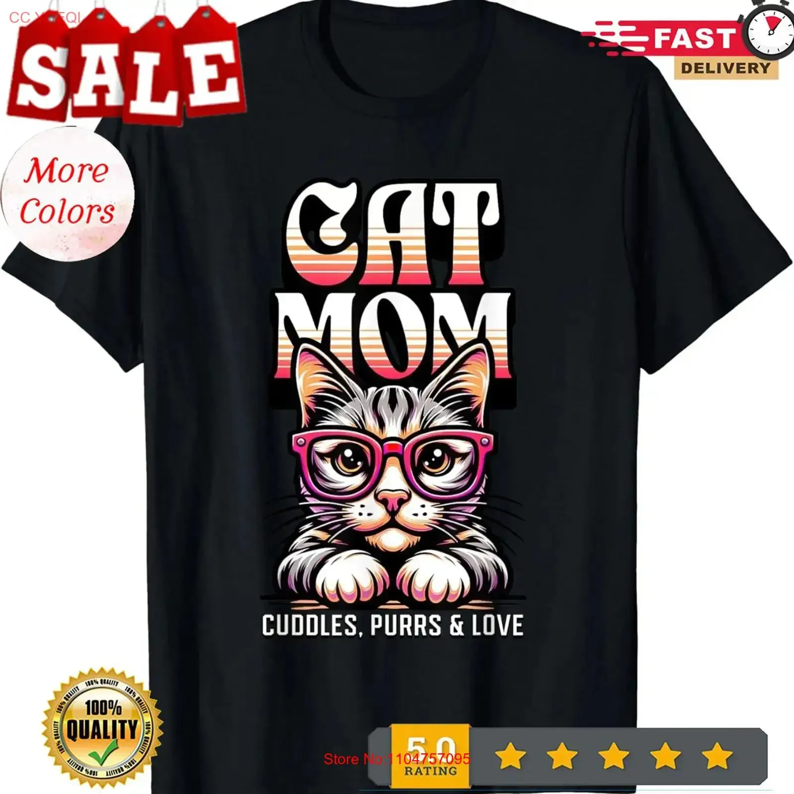Фото Футболка Funny Cat Mom Best Ever Coolest Mama, винтажная, стильная, с эффектом потертости, для повседневной носки, мягкая, повседневная, слегка эластичная №1