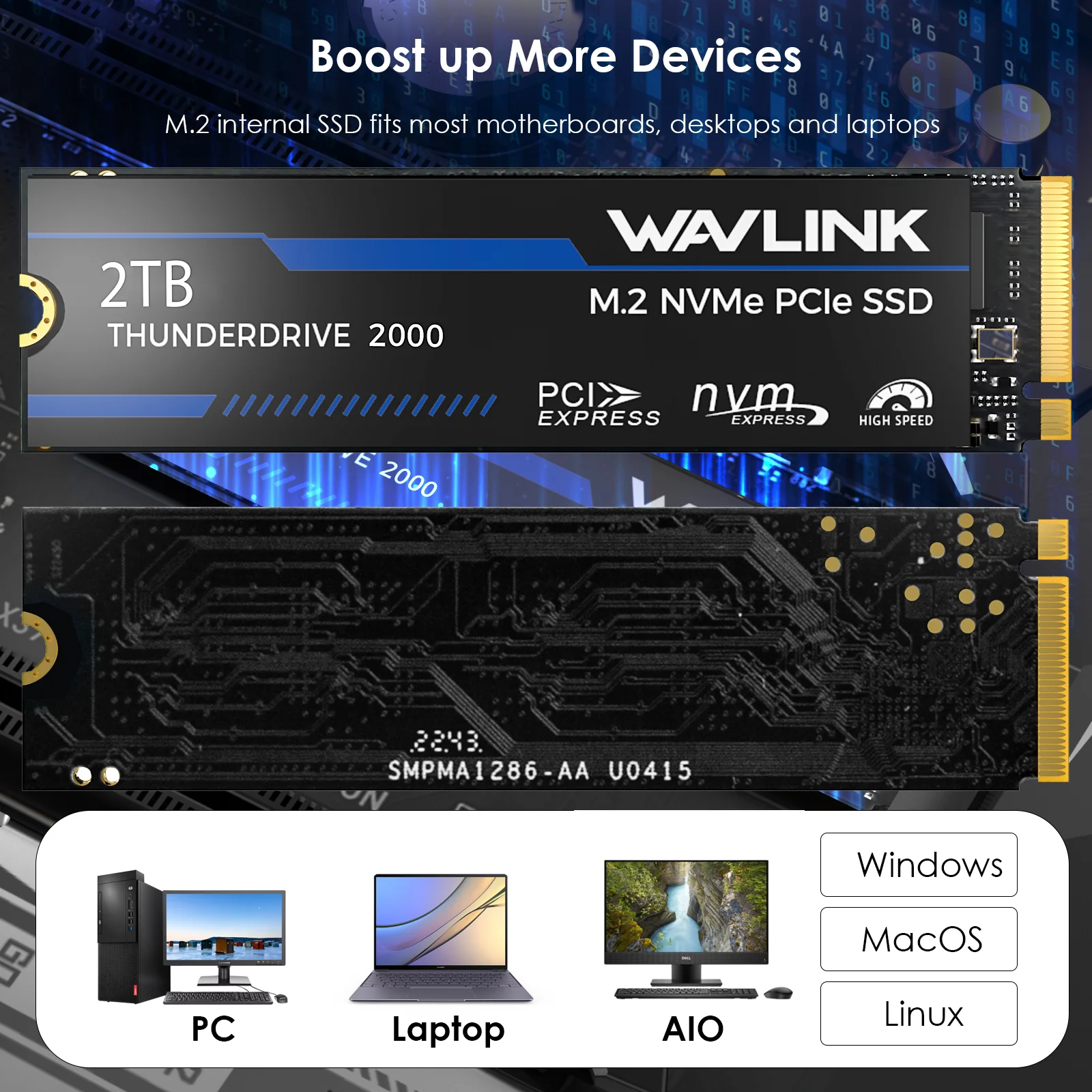 

Wavlink 512GB/1/2TB NVMe SSD PCIe Gen3x4 M.2 2280 Internal Gaming Solid State Drive Sequential Read/Write Speed To 3,500MB/s